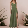 thumbnail image 2 of KHONTS Satin Bridesmaid Dresses for Women Spaghetti Strap A-Line V-Neck Formal Evening Gowns with Slit Army Green XXXL, 2 of 6