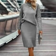 thumbnail image 2 of comerut 2 Pcs/Set Sweater Skirt Suit Knit Thick Warm Soft Solid Color Long Sleeve Half-high Collar Cold Resistant Slit Hem Elastic Casual Commute Knee Lengh Skirt Set, 2 of 8