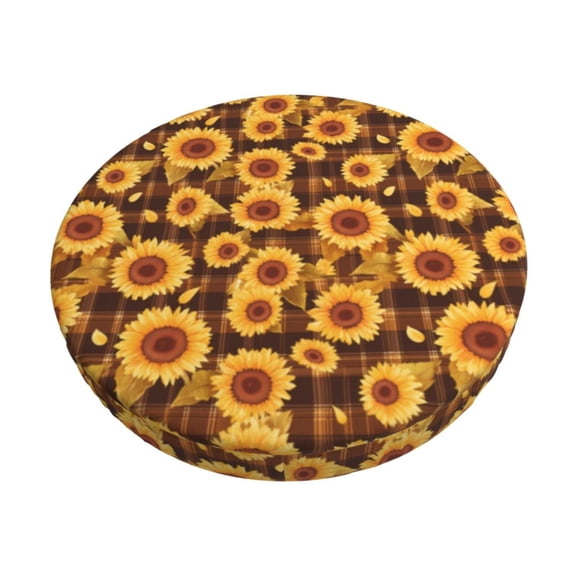 Logiee Vintage Brown Plaid Sunflower Print Stool Covers Round,Bar Stool Covers,Watedrproof Stool Slipcover with Elastic,Stool Cushion,Round Bar Stool Seat Covers for Bar Round Chair-12 inch