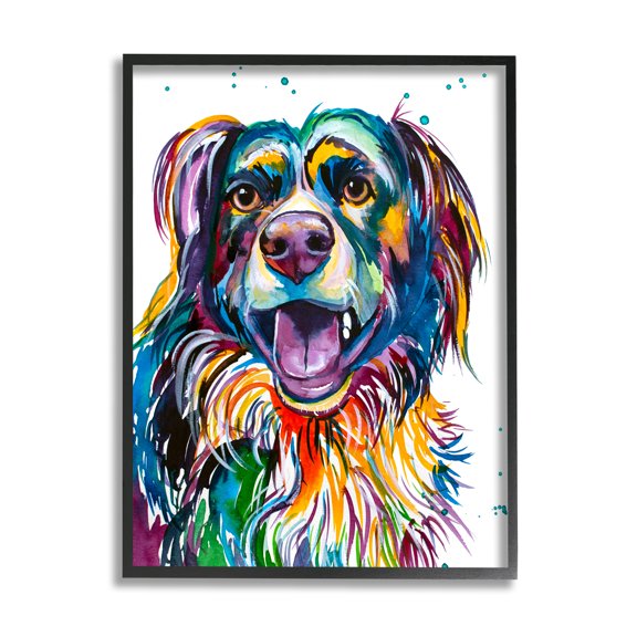 Stupell Happy Dog Bold Rainbow Style Animals & Insects Painting Black Framed Art Print Wall Art