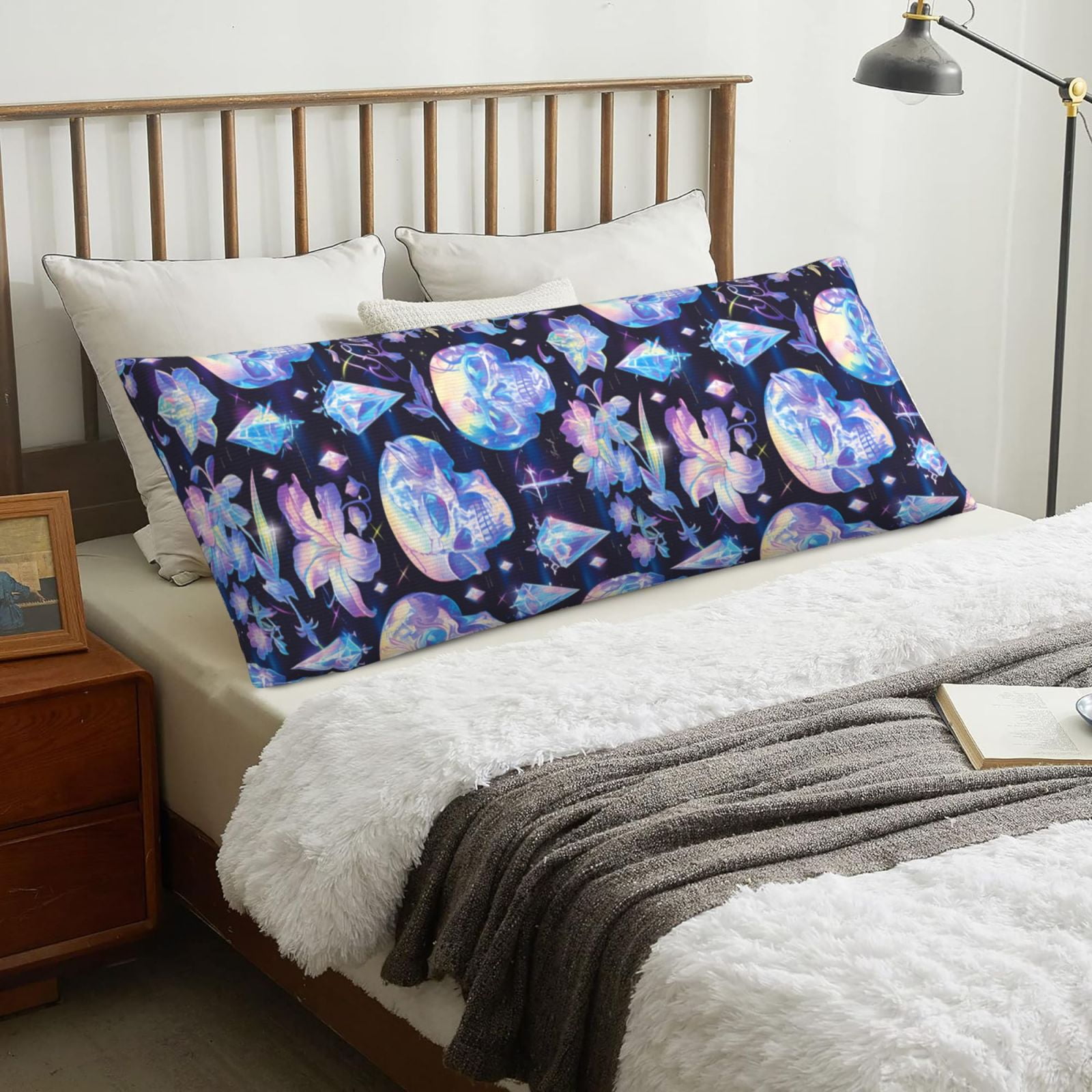 Naloa crystal cool Skull flower Super Soft 20x60 Body Pillow Case,Long Side Hidden Zipper（PILLOWS ARE NOT INCLUDED）