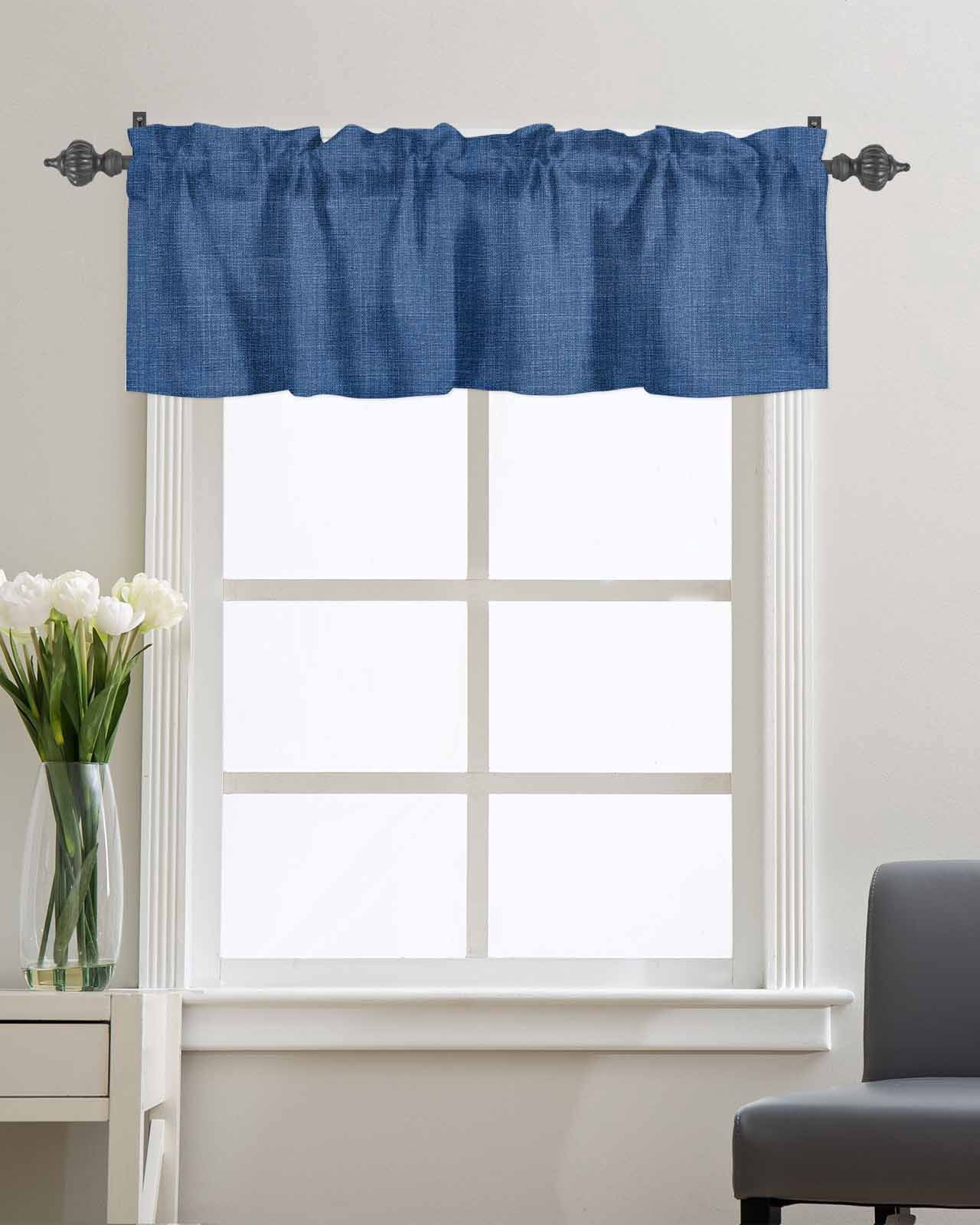 Kitchen Curtain Valances for Windows,Retro Farm Linen Flax Rod Pocket Small Valance Blue Solid Color Ocean Short Window Treatment for Bedroom Bathroom Living Room,54"x18"