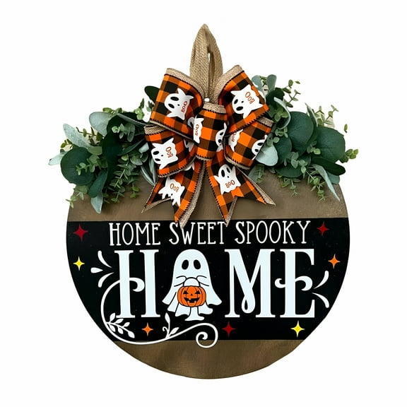 LAMIRO Halloween Decorations,Halloween Decorations Indoor Halloween Door Sign Welcome Sign For Front Door Pumpkin Wooden Hanging Sign Halloween Wreath For Home Party Outdoor Wall Yard Farmhouse