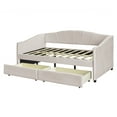 thumbnail image 5 of Upholstered Daybed with 2 Drawers, Modern Twin Size Tufted Velvet Daybed Frame with Wood Slat Support, Dual-use Platform Bed Sofa Bed with Wingback & Armrests for Living Room Bedroom Beige, 5 of 6