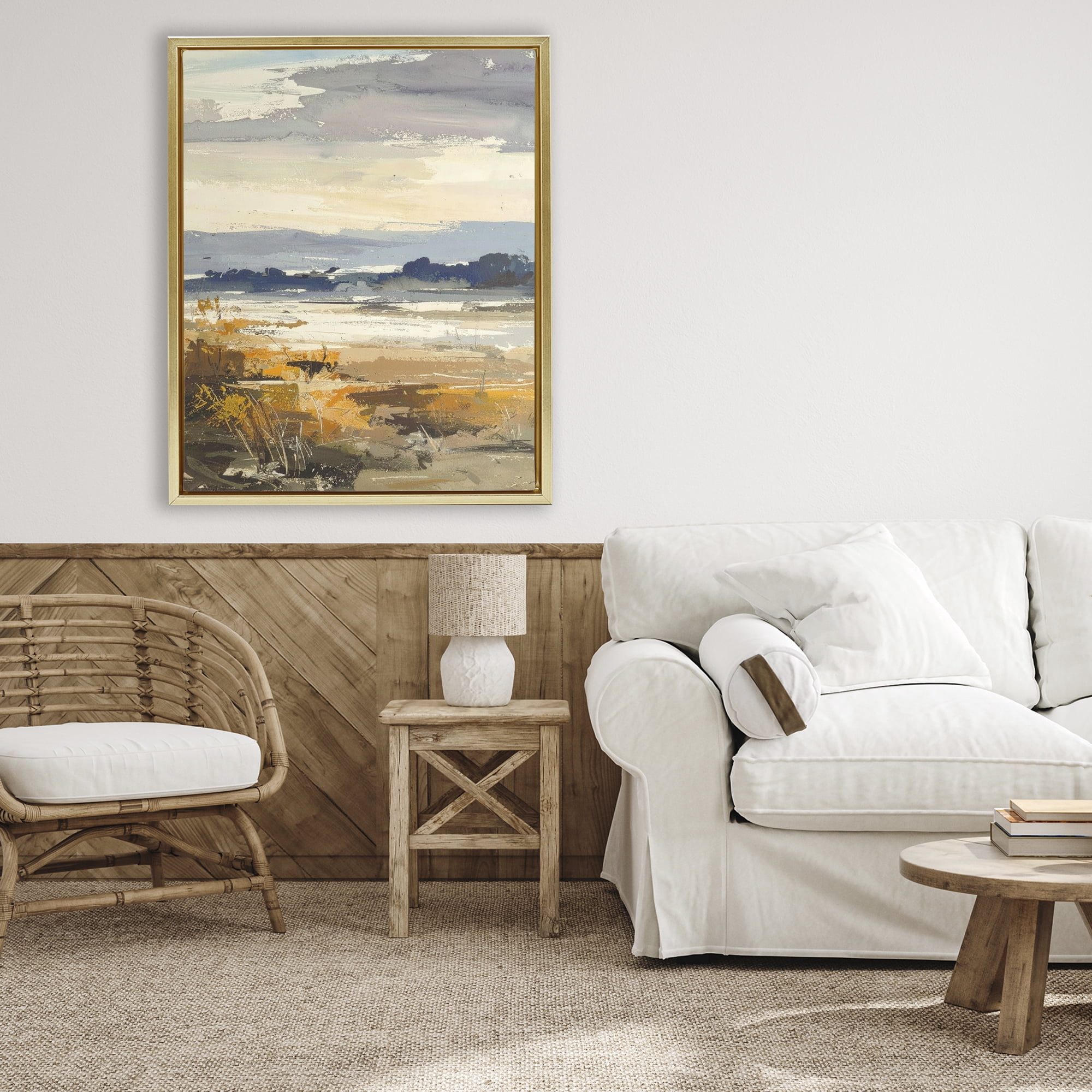 Stupell Industries Distant Horizon Abstract Gold Framed Floater Canvas Wall Art, design by Alonza Saunders