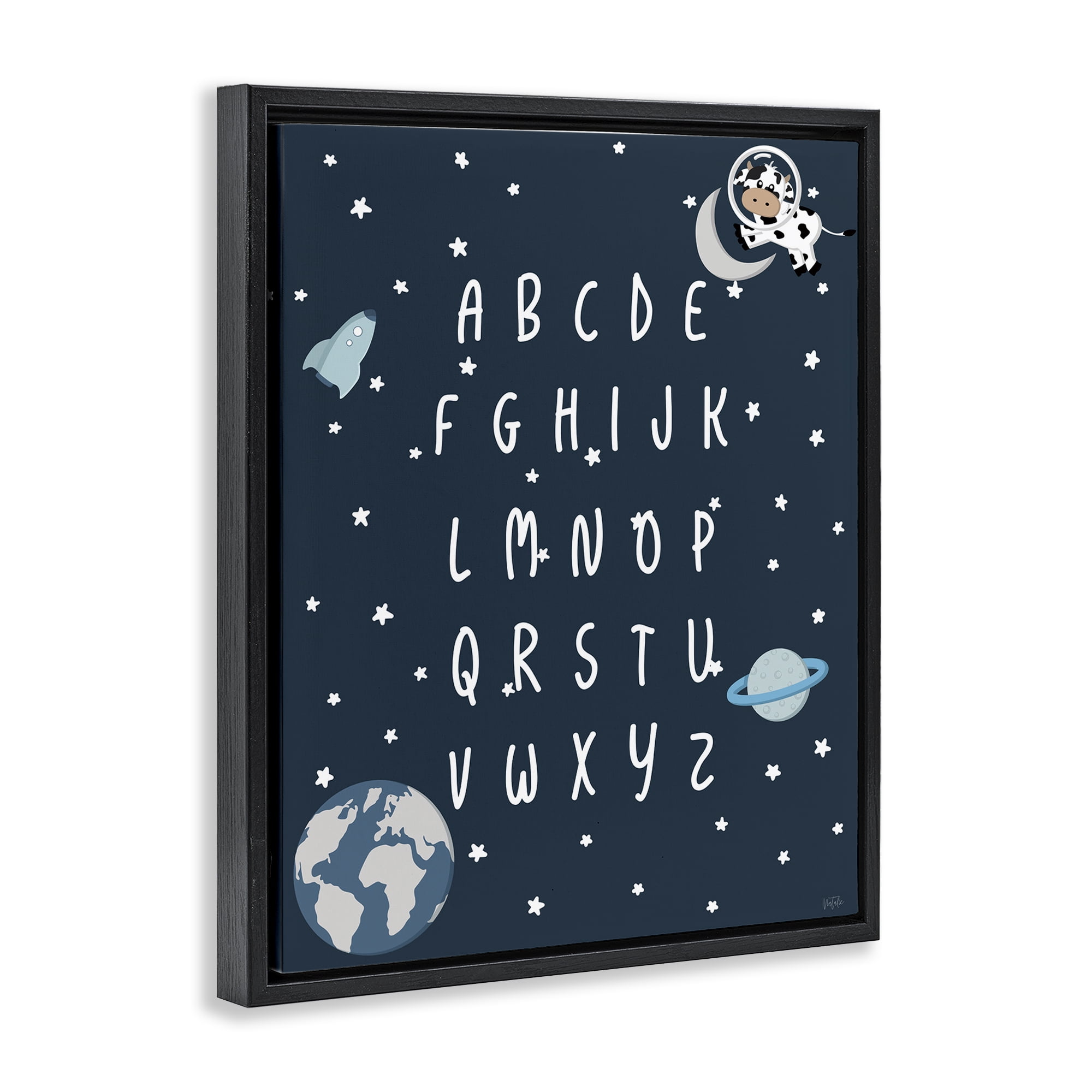 Stupell Industries Outer Space Alphabet Novelty Painting Black Floater Framed Art Print Wall Art, 17 x 21