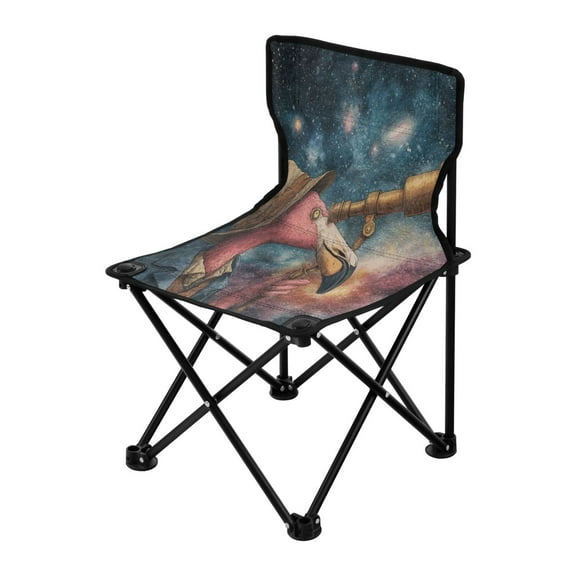 Folding Chair（Maximum weight capacity 220lb）Camping Chair For Camping Picnicking Outdoor Beach and Travel Flamingos Using Binoculars