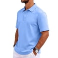 thumbnail image 4 of Qwertyu Men's Polo Shirts Short Sleeve Cotton 3 Buttons Golf Classic Fit Casual Performance T-Shirt Light Blue S, 4 of 8