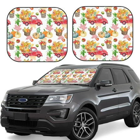 Hirioo Autumn Harvest Truck for 2PCS Windshield Sun Shade Foldable | Front Windshield Shade for Sun Heat and UV Rays-Large