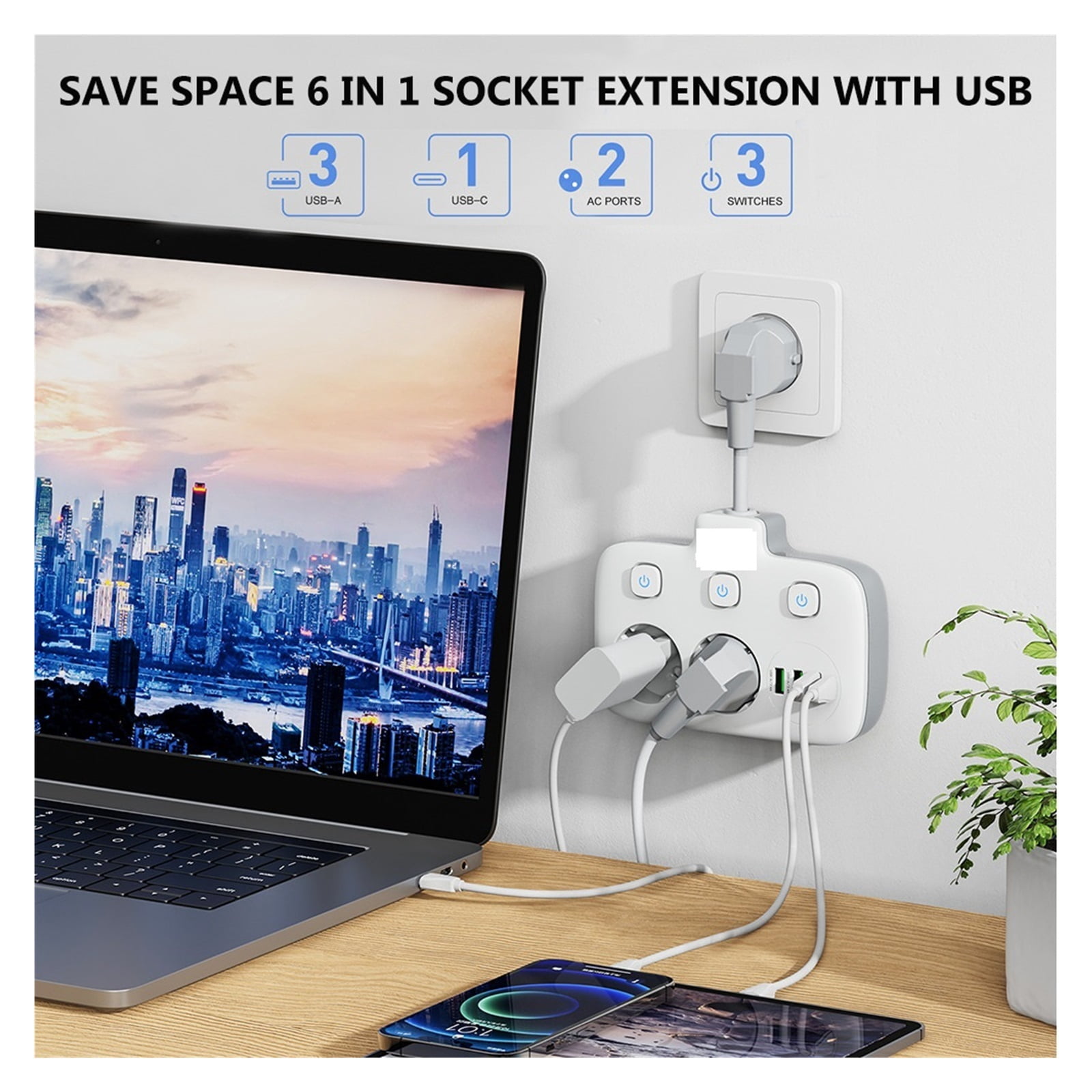 Power Strip Multiple 4 USB Output Electrical Socket With Extension Wire Surge Protector Home Adapter