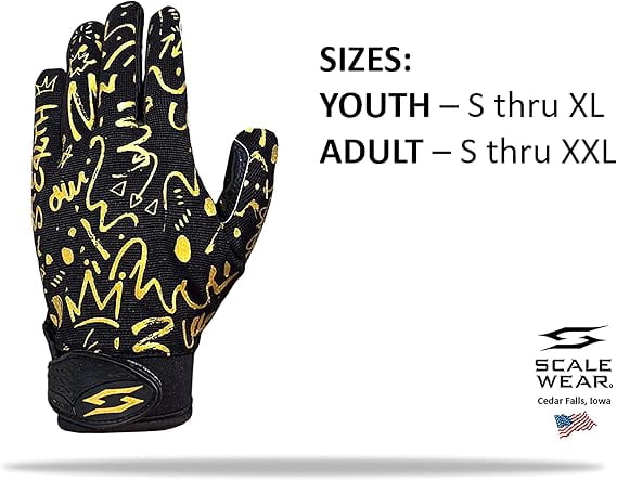 Just for You Momma Football Receiver Gloves - Black White Battle College Lineman Football Gloves Adult Youth Men’s Small to XXL Sizes Money (Black-Gold, Youth - XL)