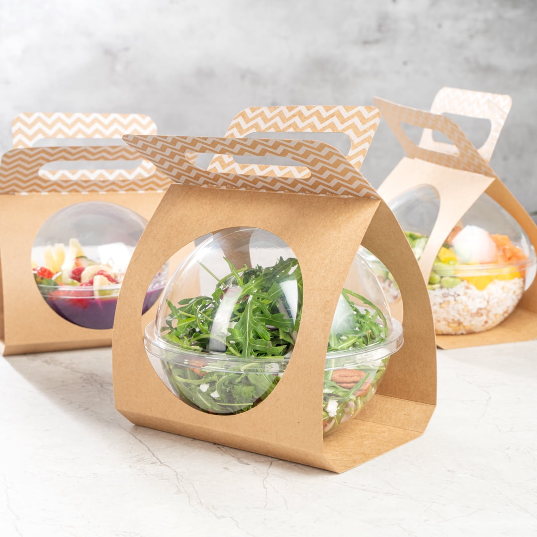 Thermo Tek Kraft Paper Sphere Salad Container Carrier - Fits 12 oz - 50  count box