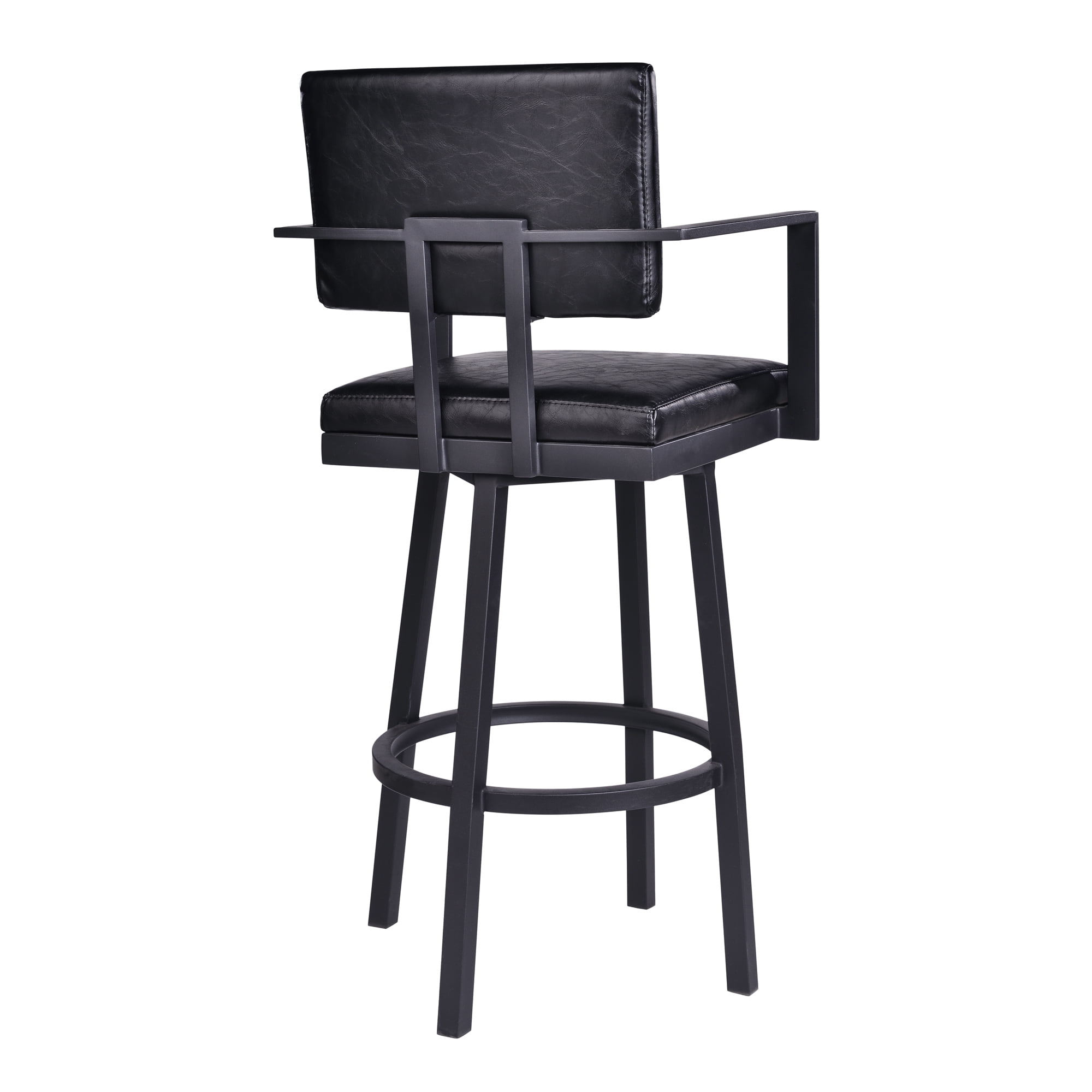 Armen Living Balboa 26” Counter Barstool with Arms-Black Coated Finish/Vintage Black Faux Leather