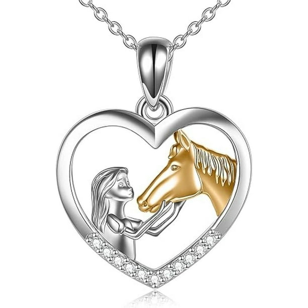 Collar con colgante de caballo de plata de ley para niñas con regalo de caballo para mujeres y niñas para cualquier ocasión de regalo, grandes regalos de Navidad