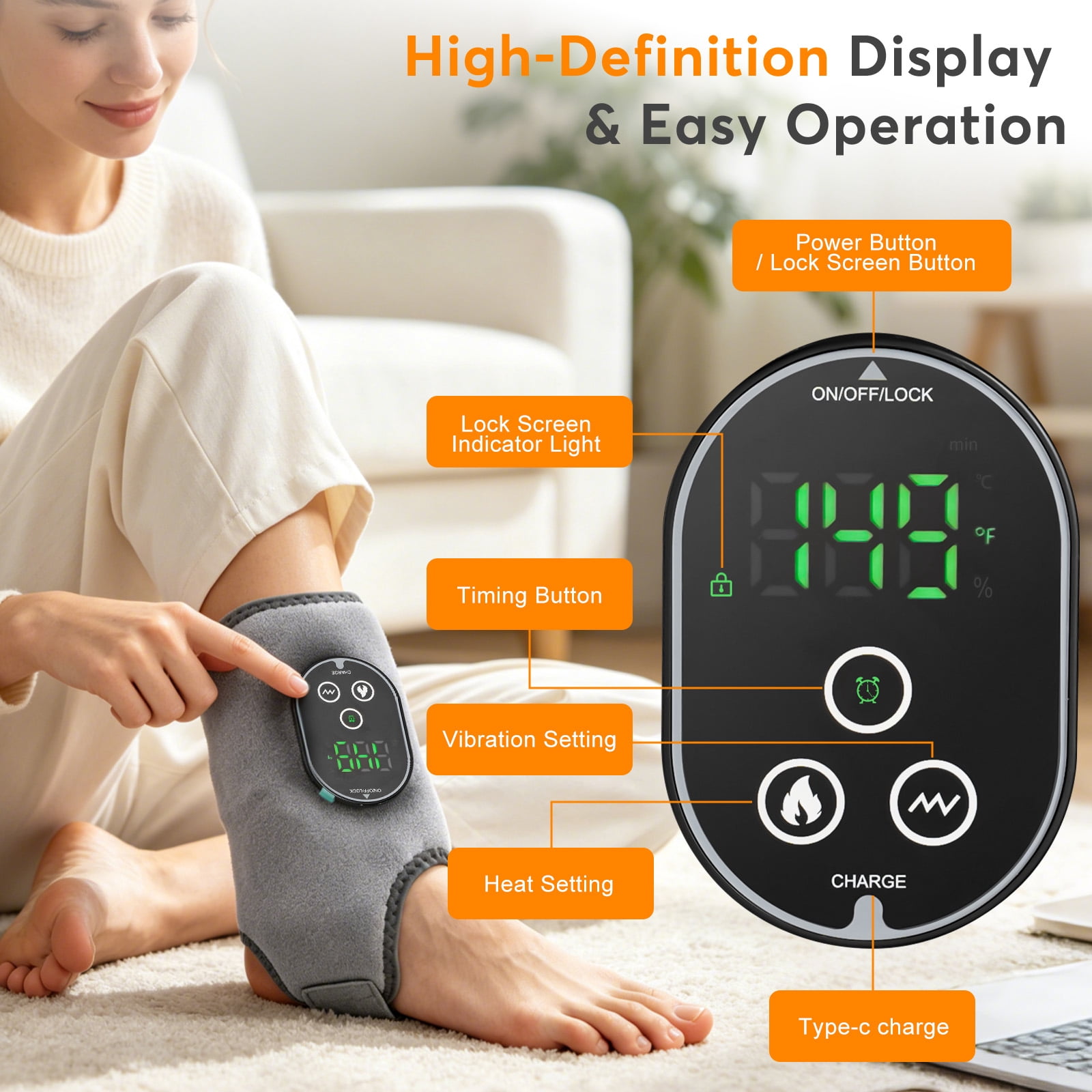 Cordless  Foot Ankle Heating Pad with 6 Heat Settings& 3 Vibration Modes , 20/35/45 Minutes Timer 3000mAh , 1pc