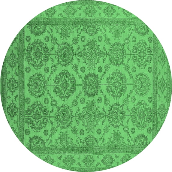 Ahgly Company Indoor Round Oriental Emerald Green Industrial Area Rugs, 7' Round