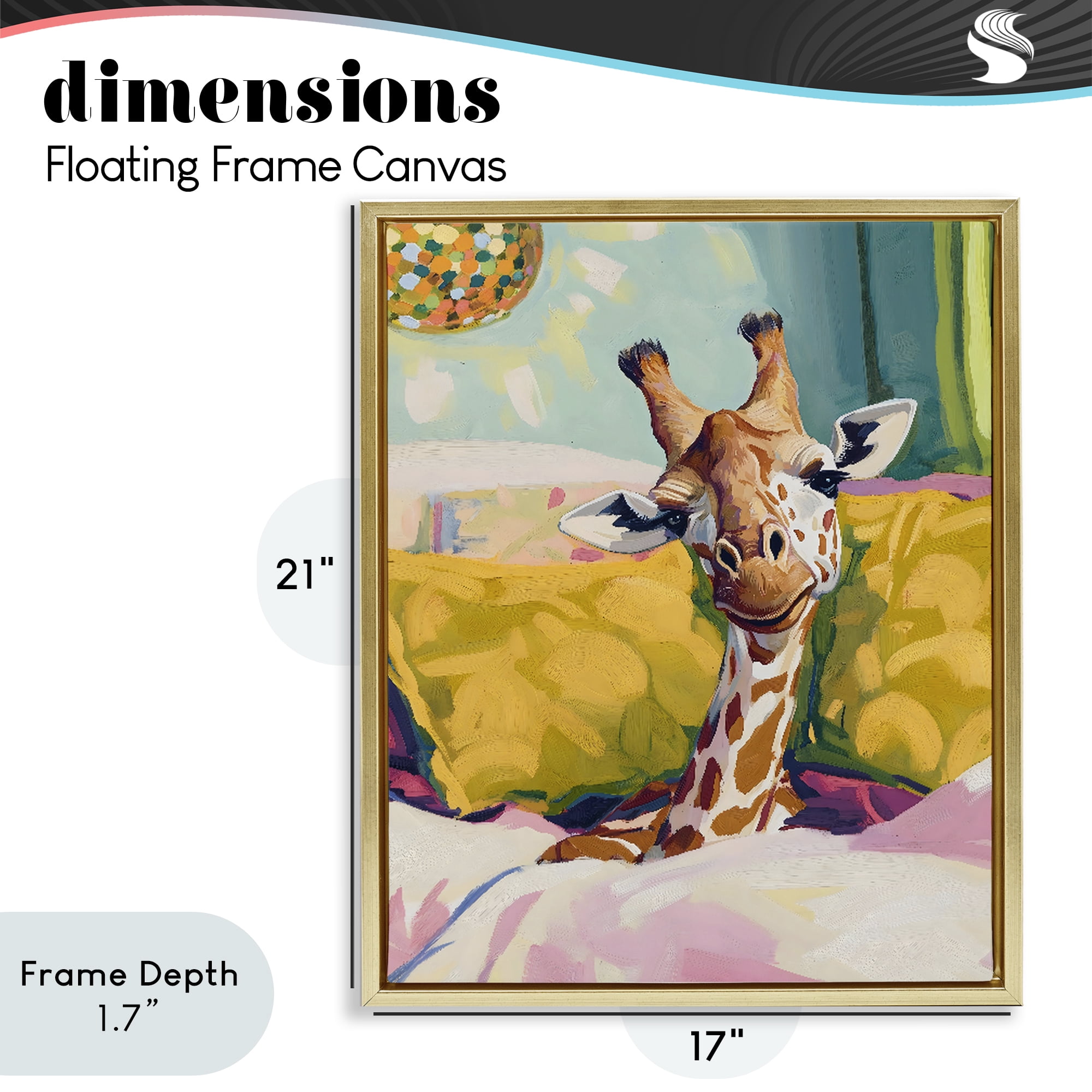 Stupell Industries Cozy Giraffe in Bed Gold Framed Floater Canvas Wall Art, design by The Prints Vibe