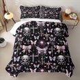 thumbnail image 2 of Manfei Gothic Skull Butterfly Skull Halloween Twin Quilt Set for Boys Girls, Pink Black Cross Chain Twin Coverlet Set, 2 of 7