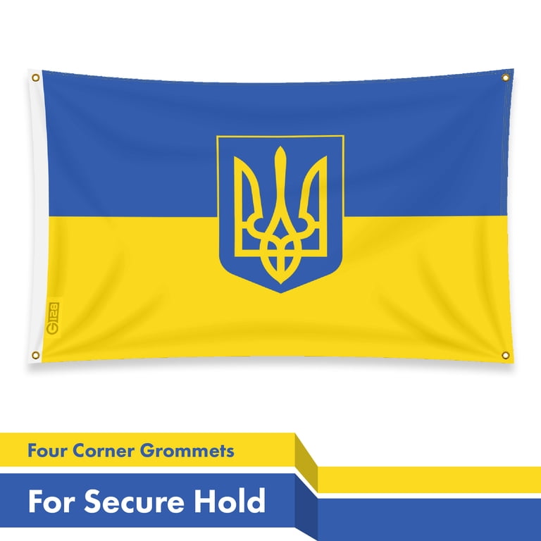G128 4x6ft 1PK Ukraine Coat Of Arms Printed 150D Polyester Brass Grommets Flag~14496113 A02