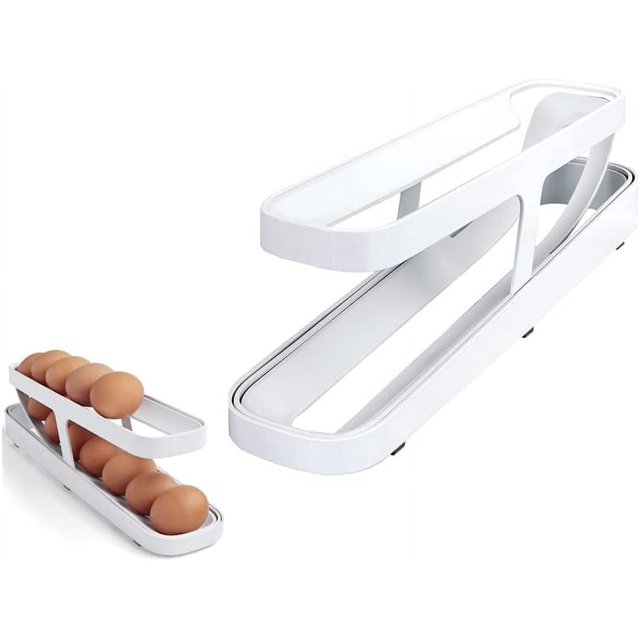 1 dispensador de contenedor de almacenamiento de huevos de doble capa, contenedor de almacenamiento de huevos con ruedas automático para organización de refrigerador de cocina (blanco) Sincero Electrónica