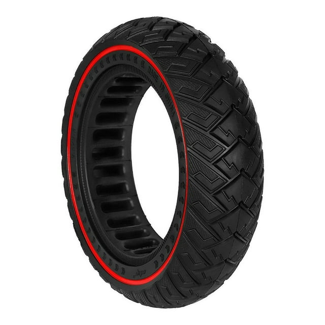 LEFU pour Pneu Plein Tout-Terrain de 9,5 Pouces pour Trottinette Électrique NIU KQI3, Roue de Remplacement en Caoutchouc 9,5x2,50, pour Bande de Roulement Durable Sans Déformation, Design à Lignes Rouges, Robuste 1020g
