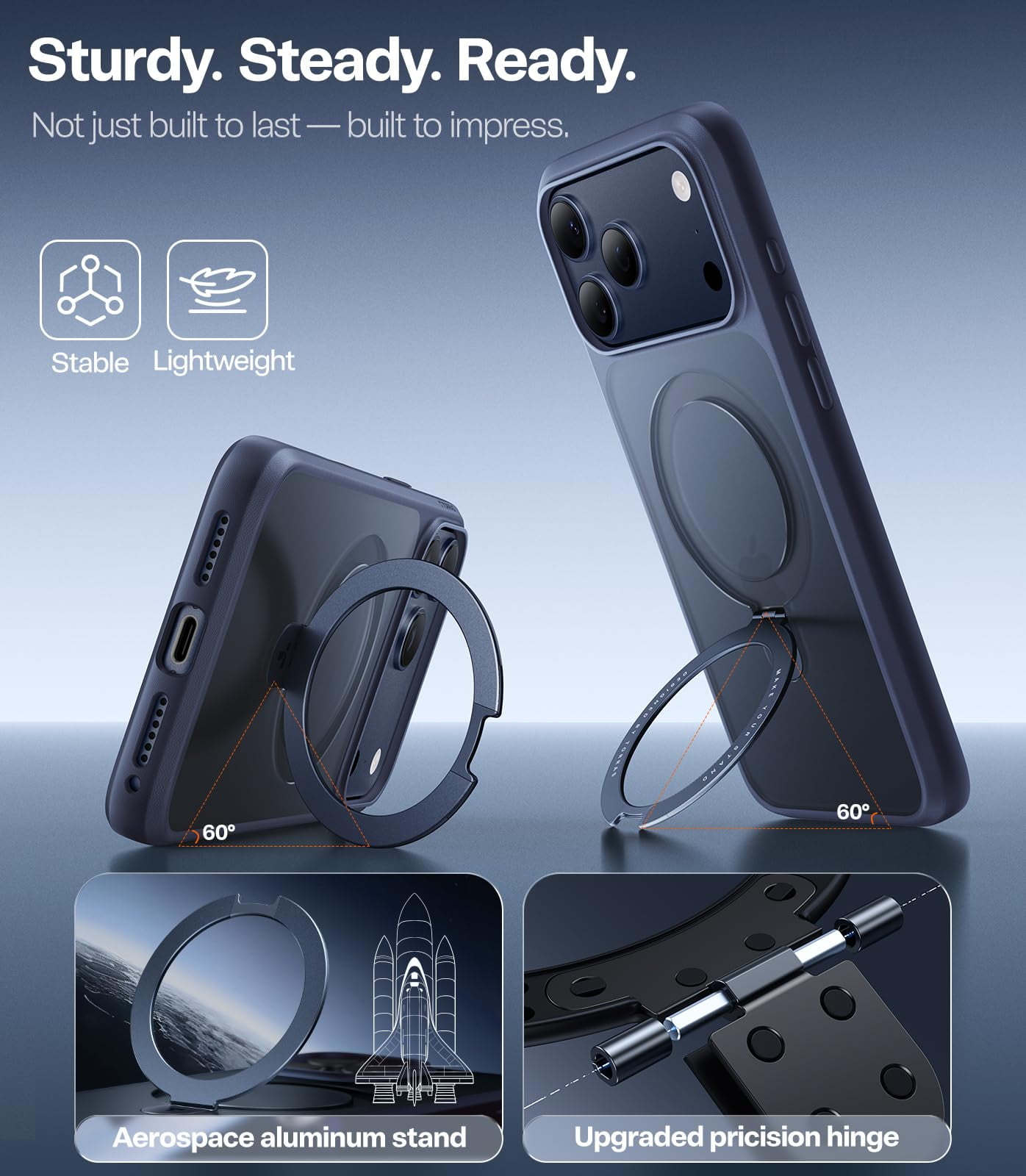 TORRAS Q1 Guardian for iPhone 17 Pro Case with Magnetic Stand ,Compatible with MagSafe,Shockproof,4X Military Drop Protection,Camera Control,6.3″,Black