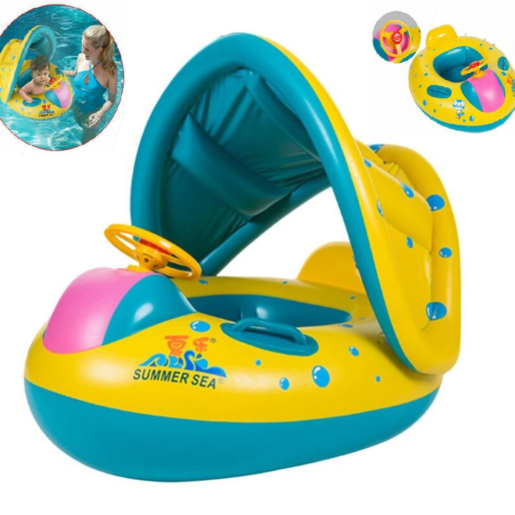 UK Toddler Baby Kids Swimming Pool Inflatable Swim Circle Float Seat with Canopy 