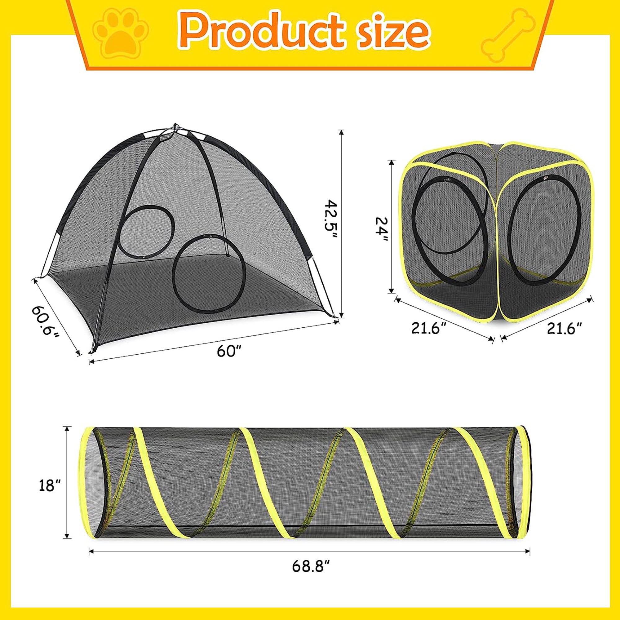 Wilwolfer 5PC Cat Toys Tunnel Portable Pets Kitty Mesh Tent with Cat Harness & Walking Leash Indoor Outdoor