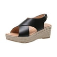 thumbnail image 3 of Women's Wedge Sandals, Peep-Toe Espadrille Style with Linen Wrap Wedge Heel, Summer Dressy Sandals for Wedding & Party Black 37, 3 of 6
