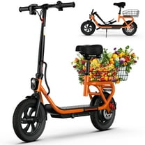 SISIGAD Electric Scooter with Seat, Pneumatic Tires, Peak 600W Motor, Top Speed 19Mph, 20 Miles Long Range, Folding E-Scooter for Commuting with Dual Braking System, Orange