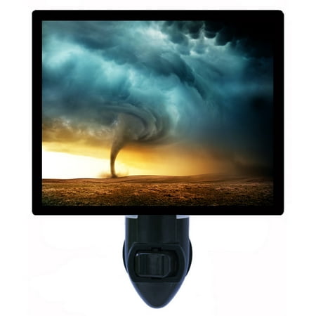 

Landscape Decorative Photo Night Light Plus One Extra Free Switchable Insert. 4 Watt Bulb. Image Title: Sunset Tornado. Light Comes with Extra Bulb.