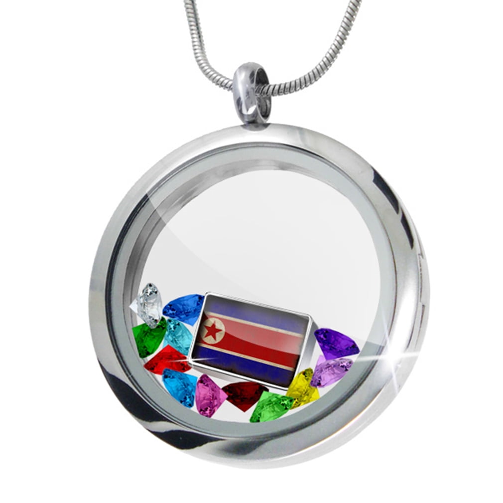 Floating Locket Set North Korea Flag with a vintage look NEONBLOND by NEONBLOND