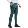 thumbnail image 4 of Pantalones de traje clásicos de ajuste regular de cuadros para hombre Inspire Chic, con frente plano y cintura elástica, 38 verde, 4 of 5