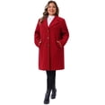thumbnail image 3 of DARING DIVA Women's Plus Size Mid Length Notch Lapel Pea Coat 3X Wine Red, 3 of 6