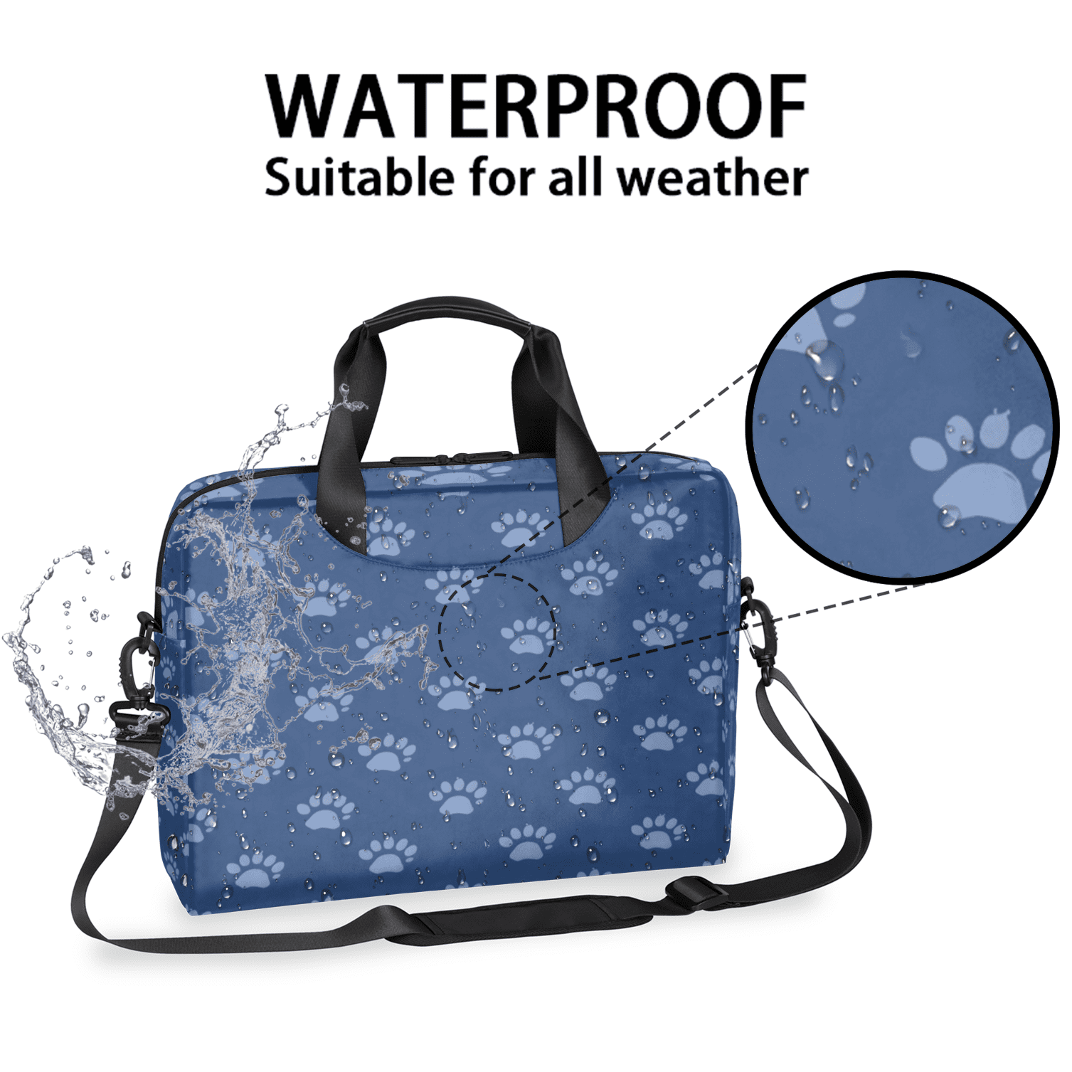 Herdesigns Blue Dog Paw Print Laptop Bag for Women Men, Computer Case Briefcase Messenger Bags, 15-15.6 inch Laptop Sleeve Shoulder Bag