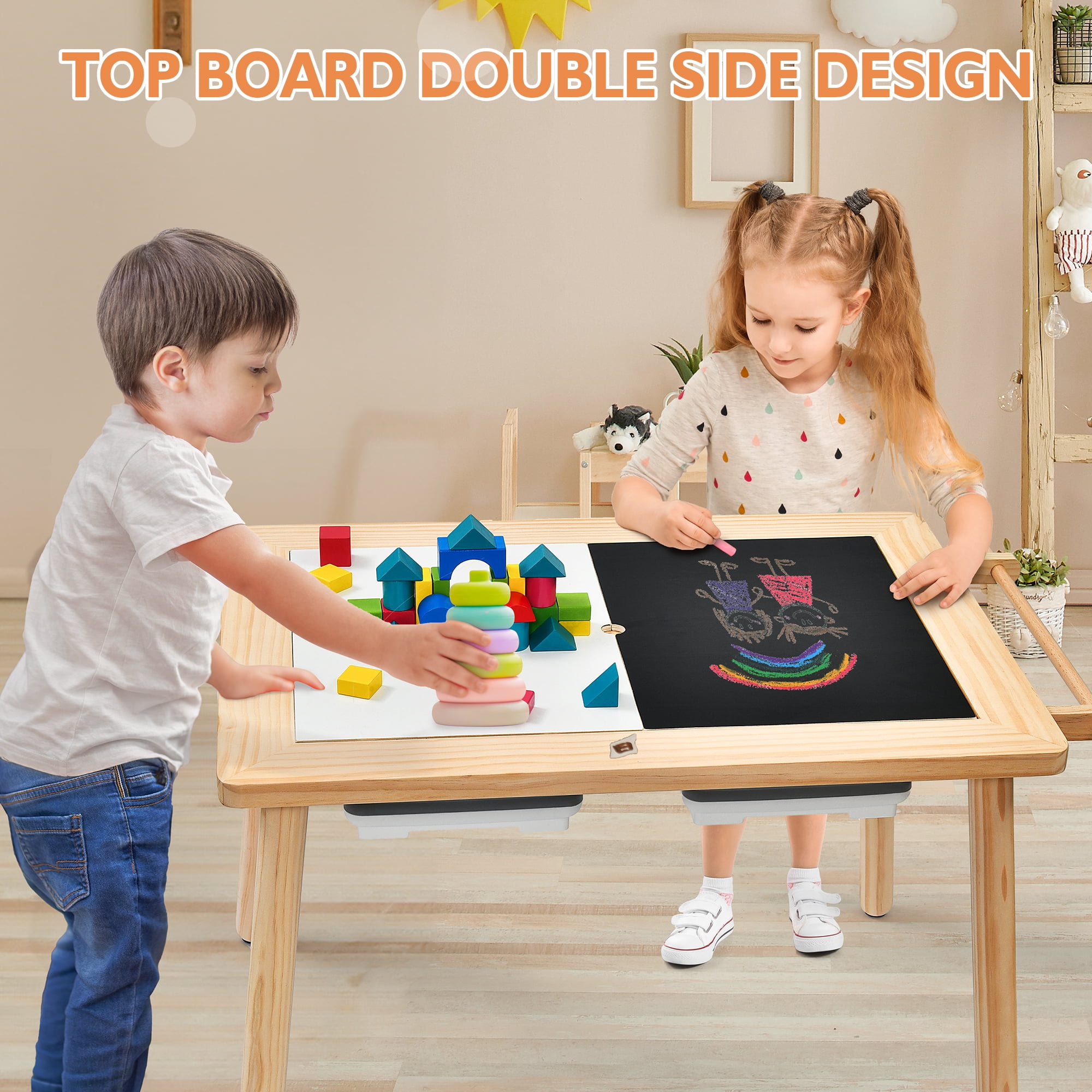 Buballino Kids Children 3-Piece Multifunction Activity Table and Chair Set, Beige