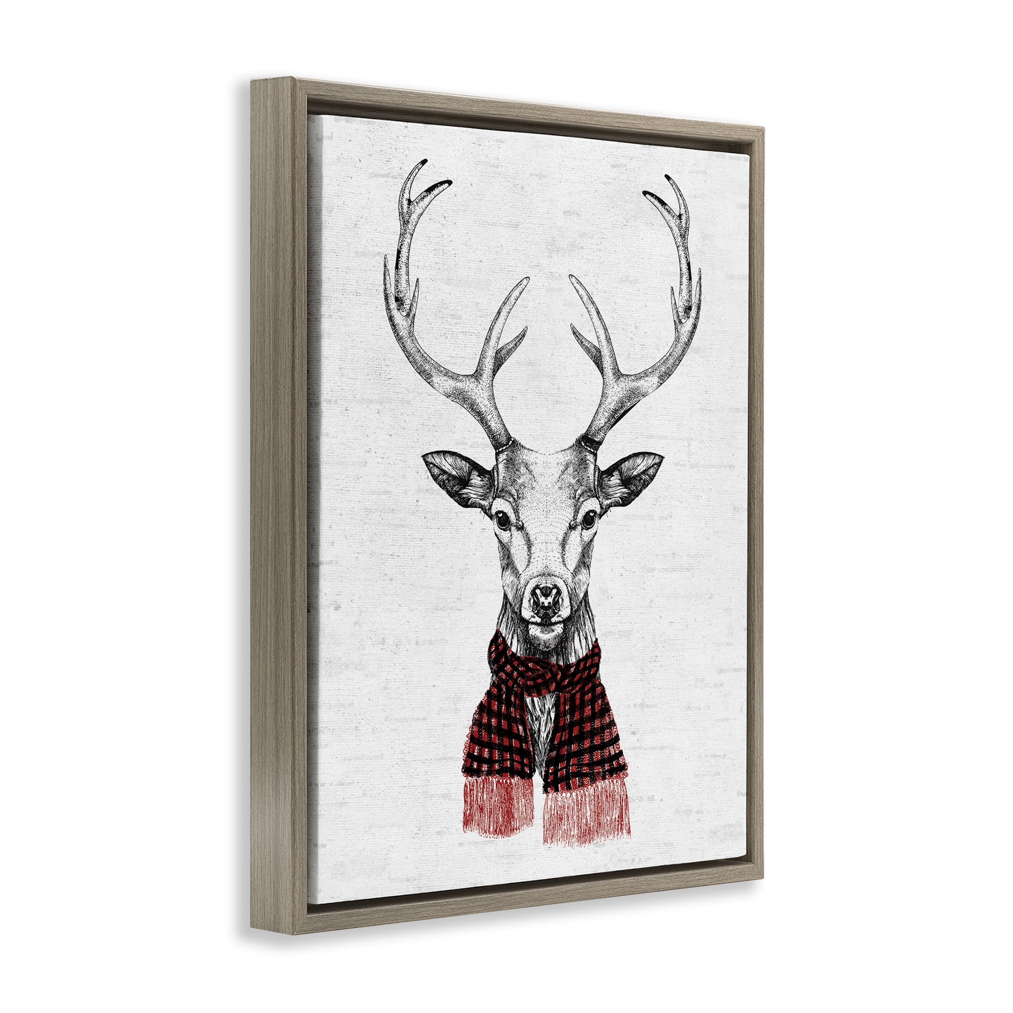 Stupell Industries Holiday Deer with Scarf Animals & Insects Painting Brown Floater Framed Canvas Art Print Wall Art, 17 x 21