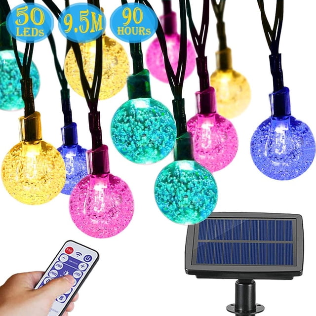 Cadena de luces solares Garden Delight, decoración para exteriores con control remoto, luces de jardín con forma de bola de cristal a prueba de agua con 8 modos de iluminación y temporizador,