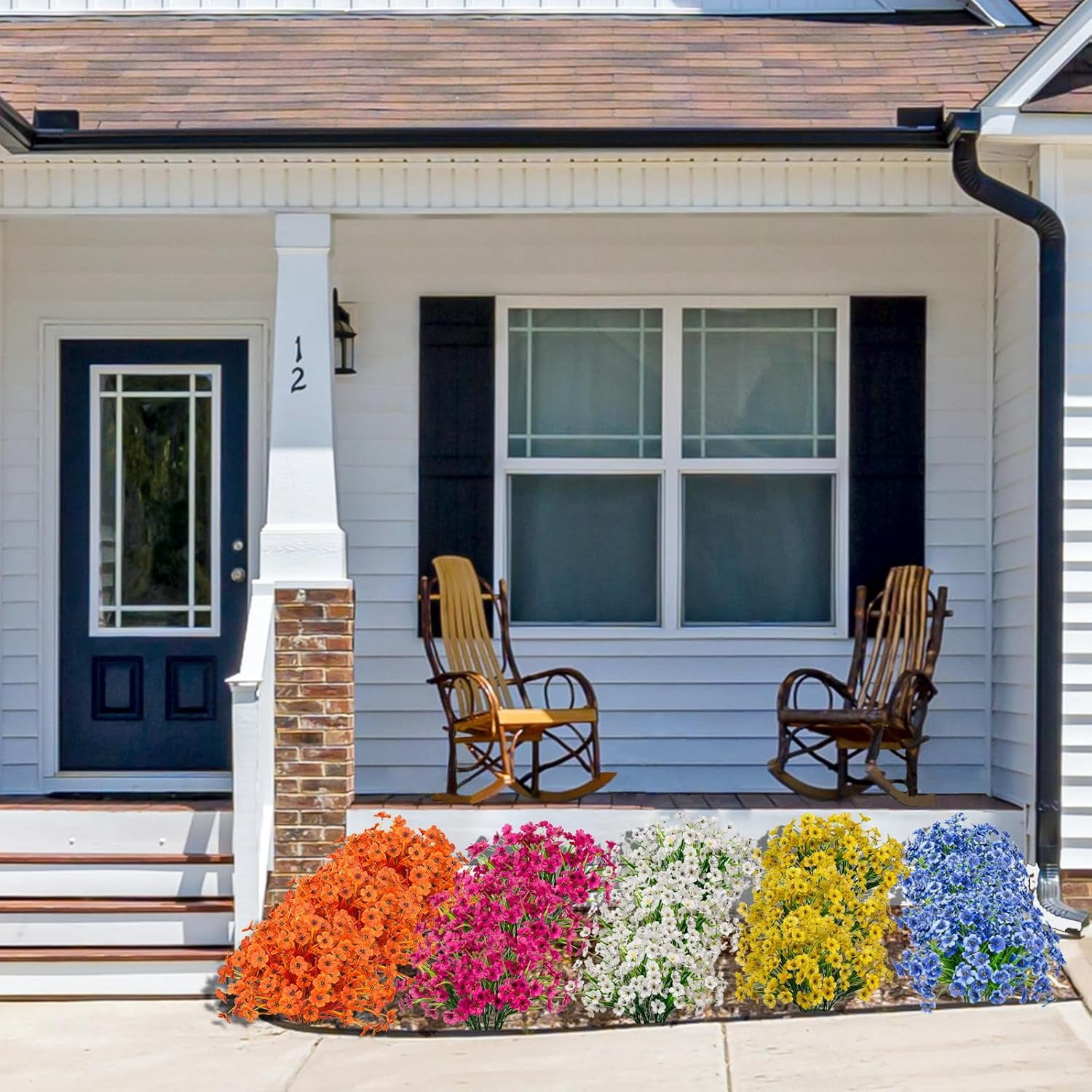 10 Bundles Artificial Flowers Outdoor UV Resistant Fake Silk Plants Plastic Faux Shrubs Outside Front Porch Window Box Garden Home Hanging Planter Decoration (Autumn Orange)