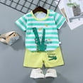 thumbnail image 2 of XUELUO Baby Boys Outfit Sets Summer Cartoon Dinosaur Print Crew Neck Short Sleeve T Shirts Tops And Elastic Waist Shorts Two Piece Casual Sports Streetwear,Green,6-9 Months, 2 of 3