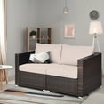thumbnail image 3 of Patiojoy 2-Piece Patio Wicker Corner Sofa Set Rattan Loveseat with Removable Cushions Brown, 3 of 7