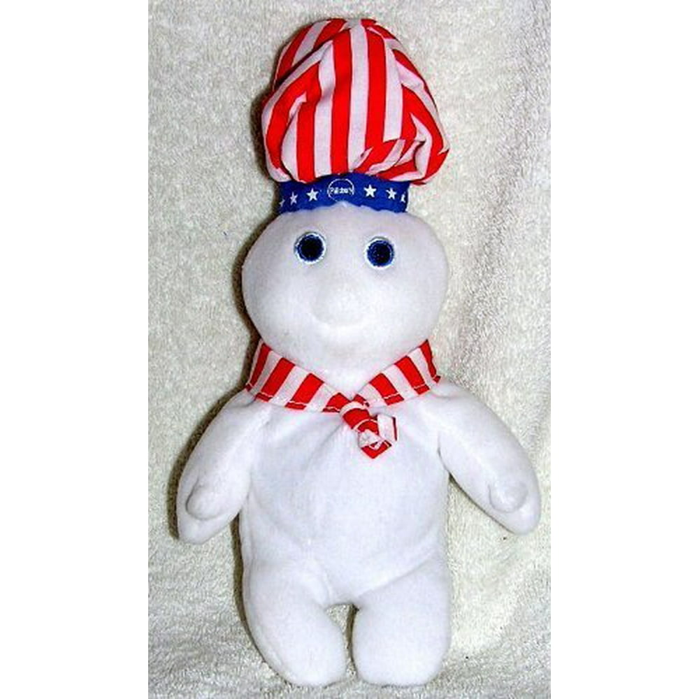 2008 Patriotic Red White And Blue Pillsbury Doughboy 9 Plush Giggling Bean Bag Doll With Sound