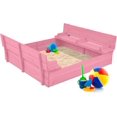 thumbnail image 1 of Songqin Large Outdoor Wooden Sand Box for Kids, Sandbox with Cover, Bench Seats Support up to 220 lbs, Bottom Liner for Drainage, Cedar Wood - Pink, 1 of 14