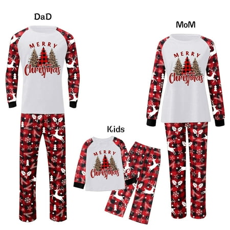 

women Christmas pajamas for family matching outfits son daughter sets soft Red Parent-child Attire Christmas Suits Patchwork Plaid Printed Homewear Round Neck Long Sle