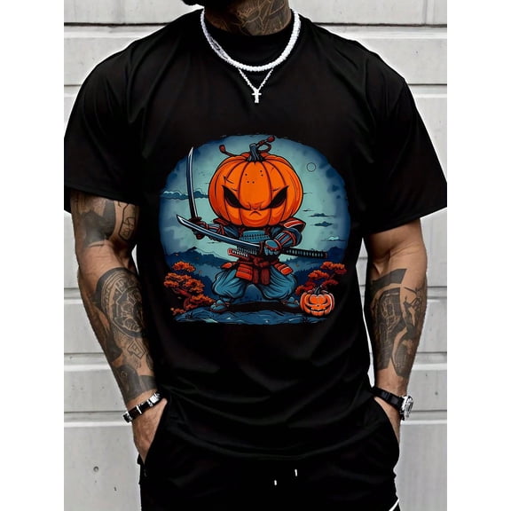 100% Cotton Samurai Pumpkin Halloween Costume Trick Or Treat Witchcraft T-Shirt Summer Men Halloween T-Shirt