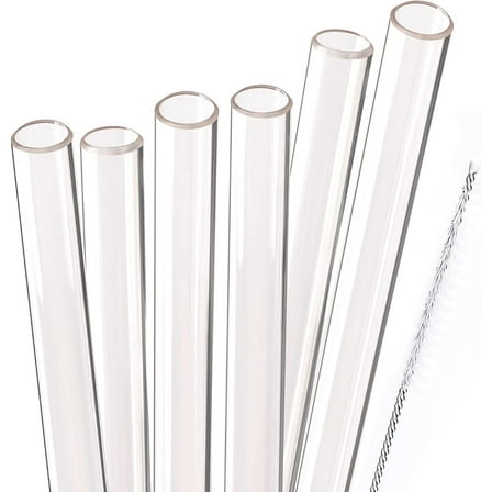 Dakoufish Reusable Smoothie Straws 10 inch Long Wide Mouth Plastic Straight Drinking Straws for Milkshakes, Set of 6 with Cleaning Brush (10inch, Clear)