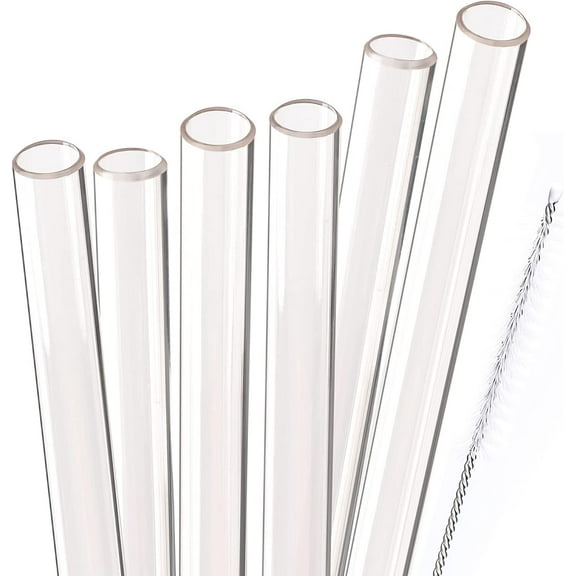 Dakoufish Reusable Smoothie Straws 10 inch Long Wide Mouth Plastic Straight Drinking Straws for Milkshakes, Set of 6 with Cleaning Brush (10inch, Clear)