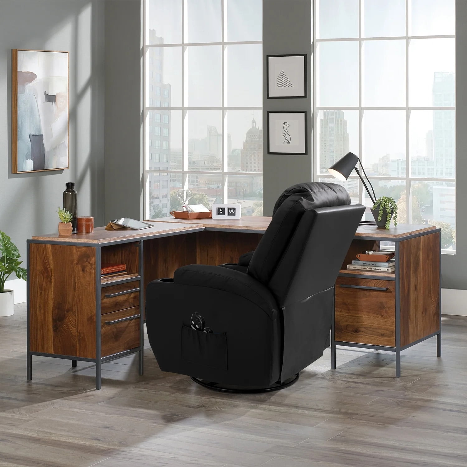 Lacoo Recliner Chair Executive Swivel Massage Recliner with PU Leather Single Living Room Sofa Seat with Huge Headrest and Thick Armrest , Black