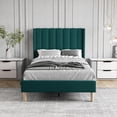 thumbnail image 2 of AUFANK Twin Bed Frame Upholstered Platform with Wooden Slats, Noise-Free, Green, 2 of 6