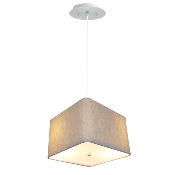 12" W 2 Light Pendant Rounded Corner Square Oatmeal Drum Shade with Diffuser, White Cord